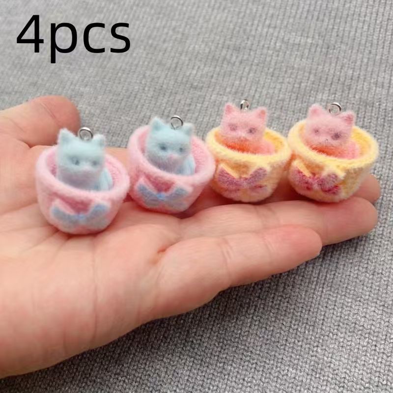 4pcs 3D plush resin cat pendan - Resin Art Handmade 评论和价格